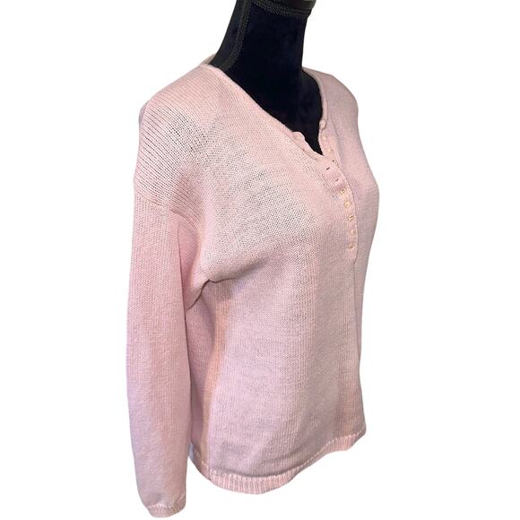 Vtg Club Sportif De Paris Pullover Sweater Size M Pink V Neck Floral Buttons - Picture 2 of 13